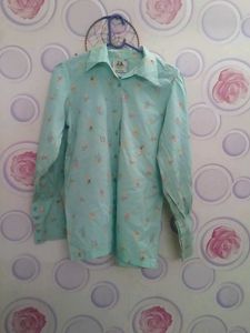 Light Blue Fruit Print Collared Shirt