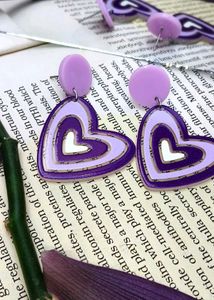Heart Drop Earrings - Purple