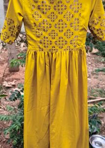 Yellow Kurta with Printed Sleeves