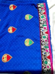 Royal Blue Embroidered Saree