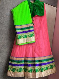 Pink Lehenga Choli Set with Green Blouse