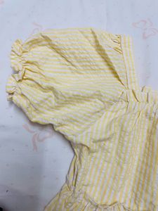 Yellow &amp; White Striped Summer Dress | Puff Sleeves