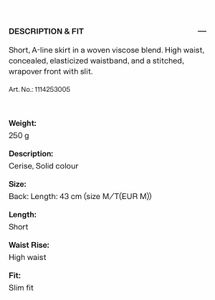 H&amp;M Cerise Mini Skirt with Slit