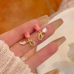 Cute Pink Tulip Drop Earrings