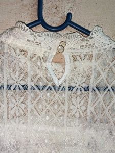 Elegant White Lace High Neck Top Layered