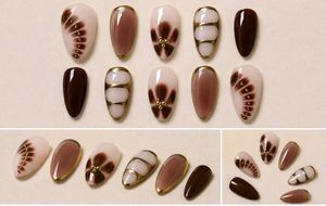 Blossom Gel Press-On Nails Set💅🤎🤍