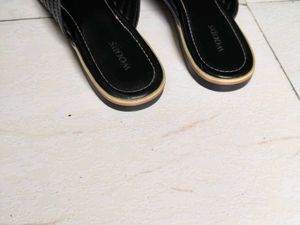 Woods Women Black Leather Flat Slip On