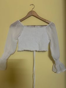 Chic Sheer Sleeve Ruched Crop Top