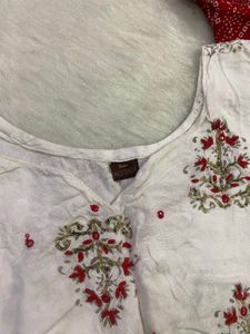 Off-White Anarkali Kurti &amp; Bandhani Dupatta Set