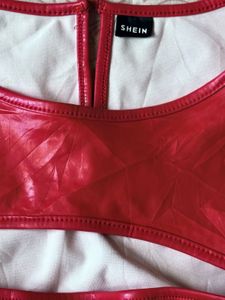 Wet Look Red Faux Leather Cutout Top