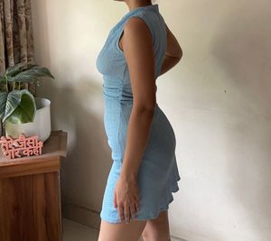 Stylish Blue Ruched Mini Dress