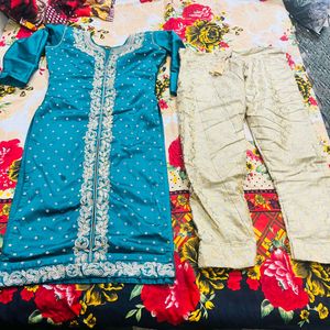 green  Kurta with Cream Pants