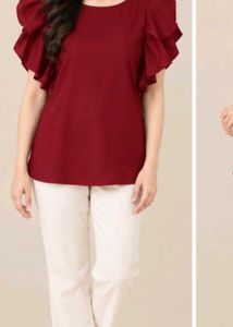 Maroon Ruffle Sleeve Top