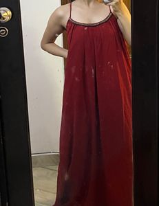 Wildest Dreams: Red Beaded Flowy Maxi Dress