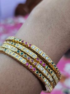 ✨ Elegant Gold-Toned Stone Bangles Set for Sale ✨