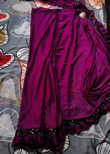 Elegant Pre-drapped Purple Saree | 8-10 year girl