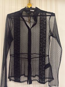 Elegant Black Sheer Lace Blouse