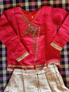 Girls' Pink Embroidered crop top and Skirt Set