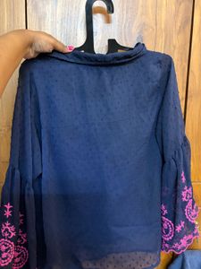 Elegant Navy Blue Embroidered Kurta