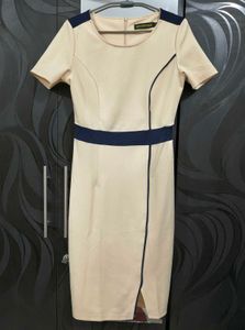 Elegant Beige & Navy Sheath Dress
