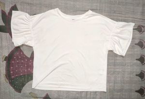 white soft Ruffle Sleeve T-Shirt