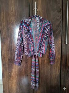 Boho Tie-back,front Print Crop Top