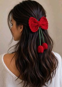 Handmade Crochet Cherry Hair Clip