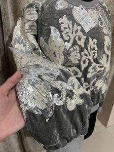 IMPORTED grey sequin pattern top