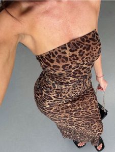 Leopard Print Strapless Midi Dress