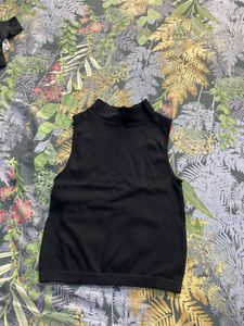 Sleeveless Mock Neck Ribbed Top