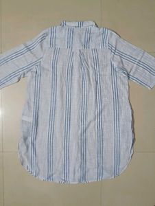 Striped Cotton Linen Blend Tunic Shirt for women