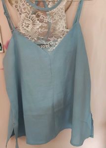 Blue Tank Top with Lace Detail