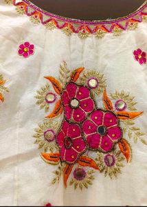 White &amp; Pink Embroidered anarkali