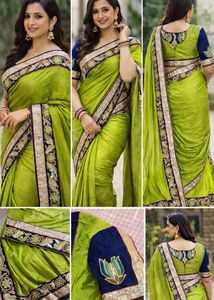 Elegant Designer Green Saree with Stitched Blouse