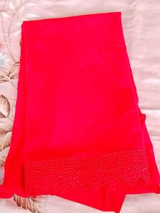 Vibrant Red Cotton Blouse with Lace Trim