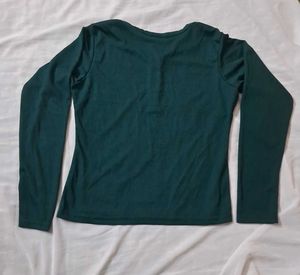 Green Ribbed Long Sleeve Henley Top