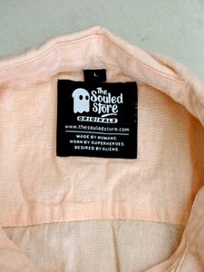 The Souled Store Men's Peach Cotton Linen Shirt
