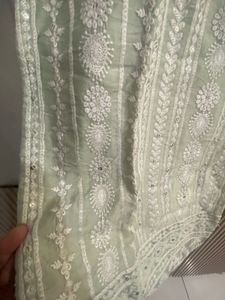 Pastel Green Embroidered Cotton Kurta with pant an