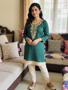 Embroidered Green Kurta with Lace Trim
