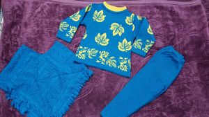 Cute Kids Blue Leaf winter cord set with pochun