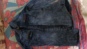 Stylish Washed Denim Shirt with Zippers