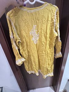 Yellow pure Chikankari Kurti