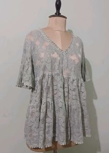 Boho Lace Tiered Tunic Top