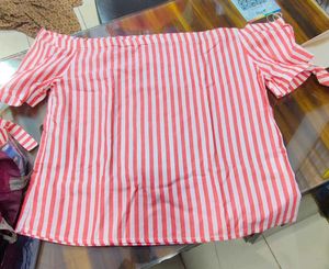 Off-Shoulder Striped Tie-Sleeve Top