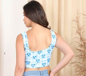 Cute Blue Gingham Floral Corset Top