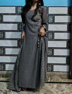 Elegant Grey Kurta with Gold Embellishments