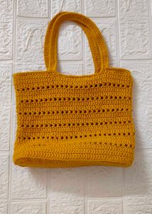 Handmade Crochet Tote Bag - Mustard Yellow