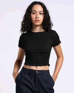 Chic Textured Black Crop Top
