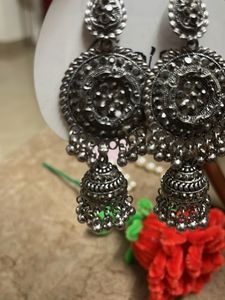 Oxidized Silver Jhumka Earrings