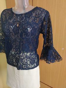 Mesh Lace Top Flared Sleeves